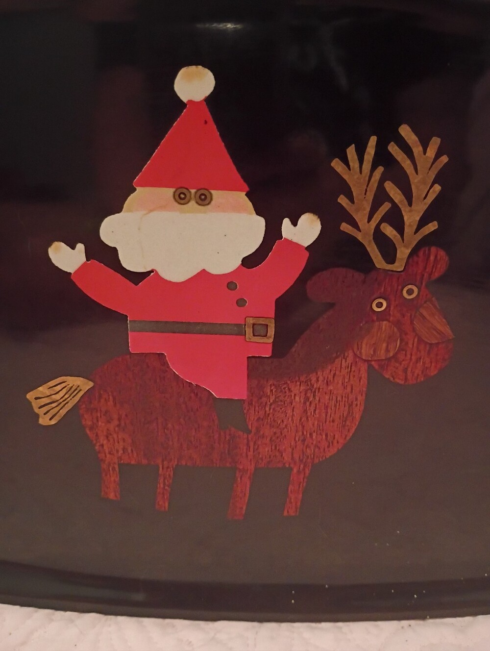 Couroc Vintage Christmas Holiday Santa Claus Reindeer Inlaid Serving Tray